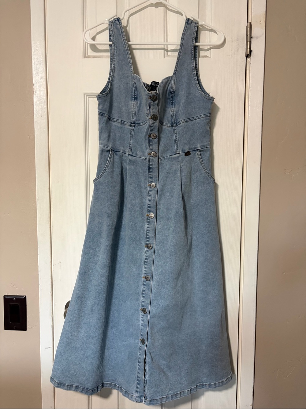 Lucky & Blessed Light Blue Denim Button-Front Midi Dress